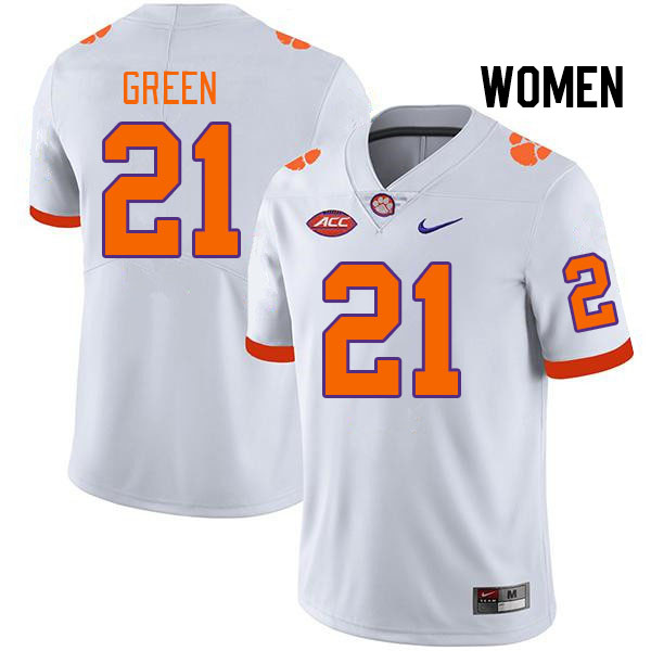 Women #21 Jarvis Green Clemson Tigers College Football Jerseys Stitched Sale-White